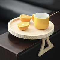 Round Bamboo Sofa Armrest Tray – Portable Wooden Side Table for Couch & Bed